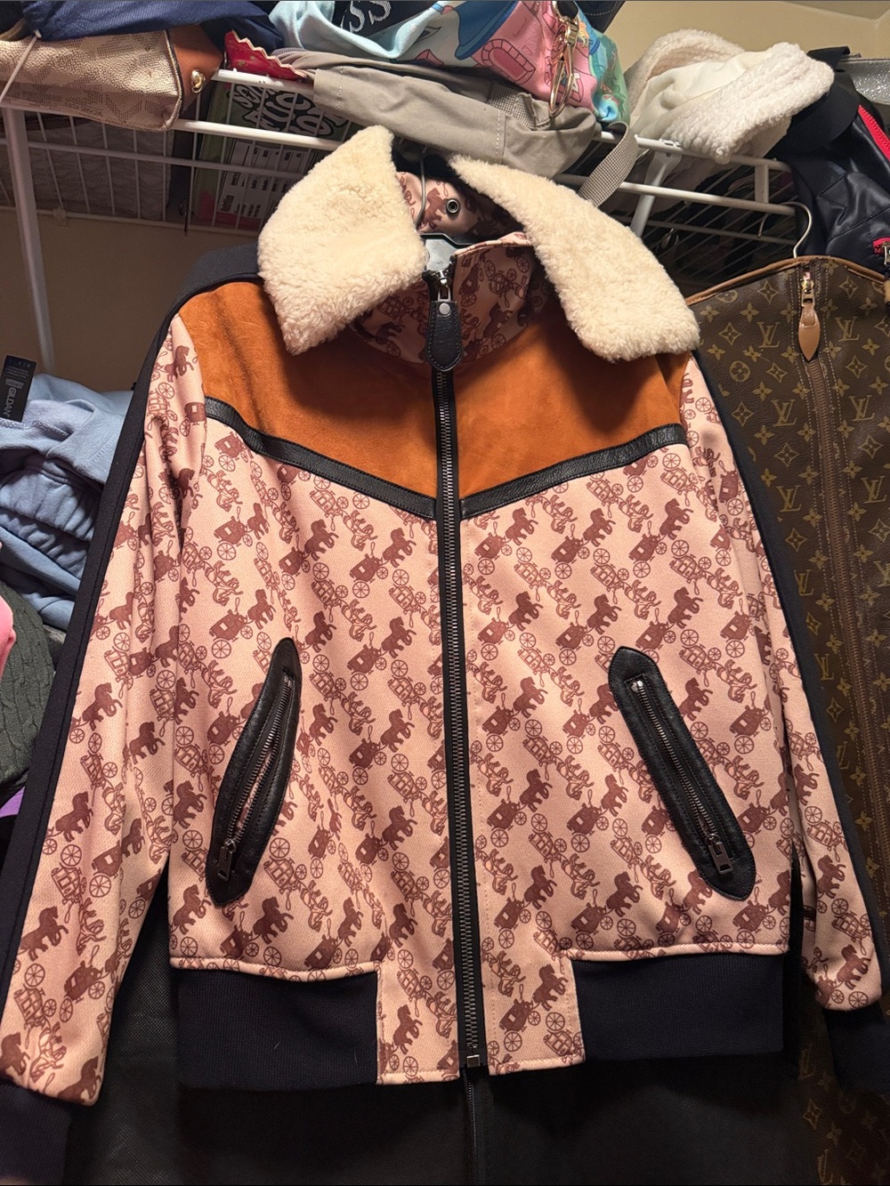 Coach logo bomber jacket with garment bag